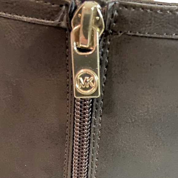 MICHAEL KORS Bexley Chocolate Brown Leather Zip-up Boots MK Buckle Size 5 - Picture 5 of 9